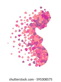 Profile of pregnant woman made of pink hearts