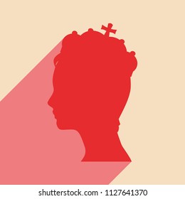 Profile of princess or queen.. Elegant silhouette of a female head. Web icon with long shadow