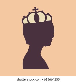 Profile of princess or queen.. Elegant silhouette of a female head. Vector Illustration. Short hair. Monochrome gamma.
