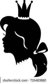 Profile of a princess or queen. Vector silhouette illustration. Cute pretty girl portrait. Fashion branding symbol
