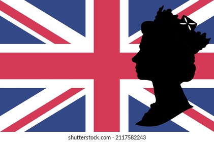 profile of Queen with the Union Jack on background svg