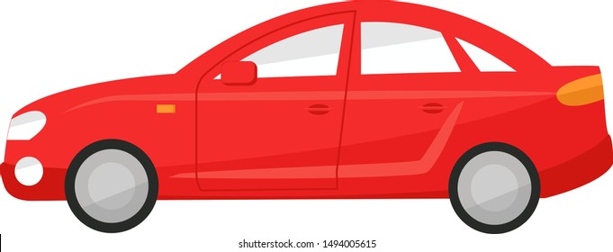 Profile red sedan car in flat style. Vector illustration of a automobile side view on a white background isolated.