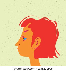Profile of a redhead girl - vector flat illustration