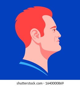 Profile of a redheaded man. Avatar of a European brutal businessman. Character face side view. Social Media. Vector flat illustration