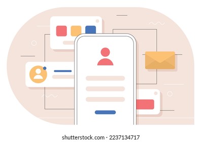 Concepto de registro de perfiles. Elemento gráfico para sitios web, tecnología moderna y mundo digital. Seguridad de Internet, verificación y autenticación, cuenta de usuario. Dibujo vectorial plano de dibujos animados