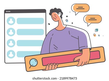 Profile research customer digital user search magnifier glass analysis abstract concept. Vector graphic design illustration