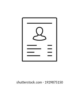 icono de reanudación de perfil en estilo de línea negra plana, aislado en fondo blanco 