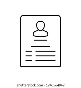 icono de reanudación de perfil en estilo de línea negra plana, aislado en fondo blanco 