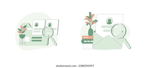 Revisión de perfiles y reanudación de la proyección. Ilustración vectorial, adecuada para página de inicio web, ui, aplicación móvil