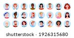 Profile round avatars, happy diversity people of different race and age vector illustration set. Cartoon portraits of diverse multinational man woman characters in circles collection isolated on white