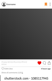Profile sample with username, bookmark and photo, tags likes and comments, interface of application vector illustration isolated on white