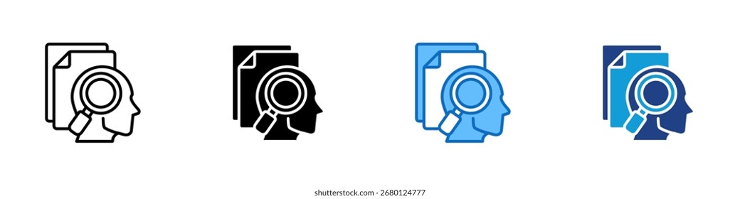 Profile Search Multiple Style Icon Design Vector - Human head with magnifying glass, representing profile review, recruitment, or identity verification