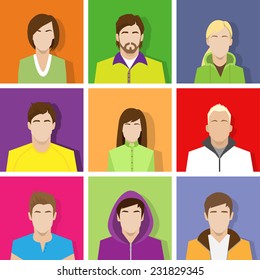 profile set icon avatar male and female portrait casual person colorful silhouette face flat design vector