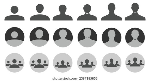 profile set icon, black and white design various models, vector eps 10