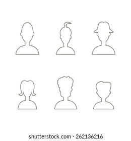 profile set.  profile icon. head silhouette. Thin lines avatar