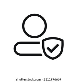 Profile with shield and check mark . Secure profile. Vector illustration