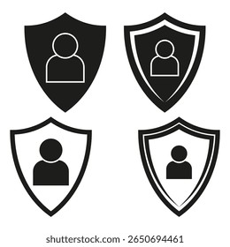 Ícones da blindagem de perfil. Emblema de guarda do usuário. Etiqueta de proteção Vetor. Identidade de segurança definida.