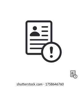 Profile Sign. Personal Document. Important File. Exclamation Point. Attention Sign. Document Form Icon. Profile Icon. Id Card. Identification Card Icon. Reject File. Accept Document. Identification.