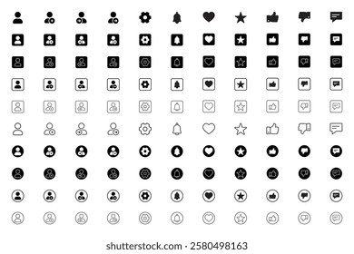 Profile, Signup, Login, Logout, Settings, Message, Favorite, Heart, Like, Dislike Essential Icons and Trending Styles for Mobile Apps, Websites, and Software. Minimalistic, Flat Design, Line Icons.