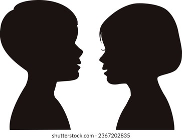 Profile silhouette of a boy and a girl facing each other