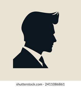 Profile silhouette of a Caucasian male with modern hairstyle in business attire. Leadership and professional look vector illustration.