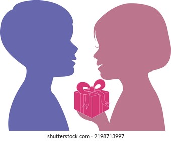 Profile silhouette of a child with a gift