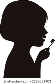 Profile silhouette of a girl brushing her teeth