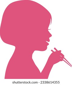 Profile silhouette of a girl eating with chopsticks