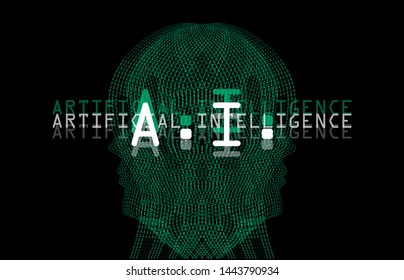 Profile silhouette of a human. Conceptual image of AI (artificial intelligence), VR (virtual reality) and Face recognition systems. Cyberpunk futuristic style vector illustration.