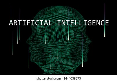 Profile silhouette of a human. Conceptual image of AI (artificial intelligence), VR (virtual reality) and Face recognition systems. Cyberpunk futuristic style vector illustration.
