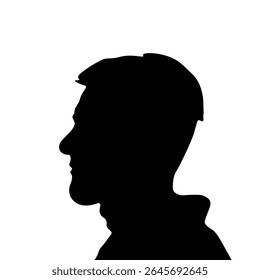 Silhueta de perfil de um homem judeu em um kippah. Silhueta preta de um homem sobre um fundo branco