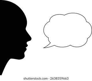 Profile silhouette of a person and speech bubble