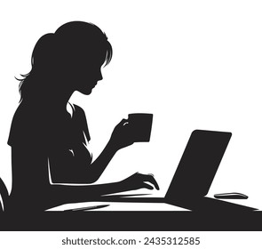 Profil Silhouette der Frau mit Laptop-PC in Studio-Aufnahme.