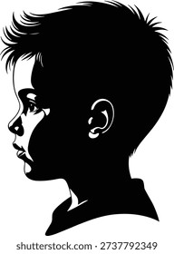 Profile Silhouette of a Young Boy with Tousled Hair in Black and White