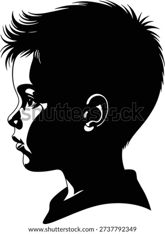 Profile Silhouette of a Young Boy with Tousled Hair in Black and White
