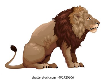 Profile Of A Sitting Lion. Vector Cartoon Illustration