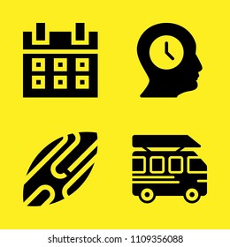 profile, skimboard, bus and calendar vector icon set. Sample icons set for web and graphic design