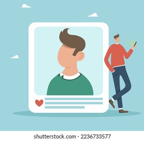 Profile in social networks. Icon with female avatar, text and button. Badges with likes, messages, comments.