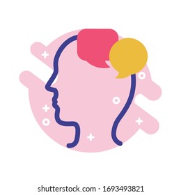 profile with speech bubbles mental health line style icon vector illustration design