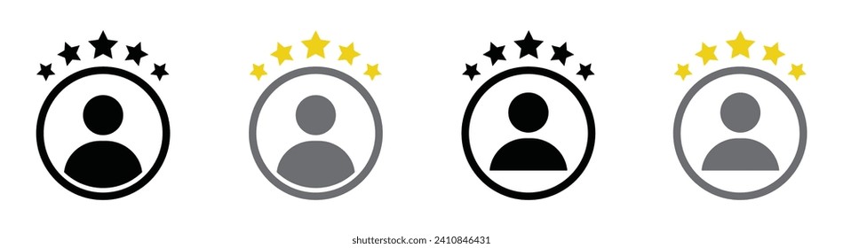 Profile with stars icon. Rating star icon. Feedback icon, vector illustration