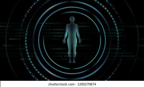 Profile technology image with binary computer code or programing code on the background. It is good for Ai (Artificial Intelligence) or medical materials.