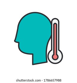 profile with thermometer temperature measure line and fill style vector illustration design
