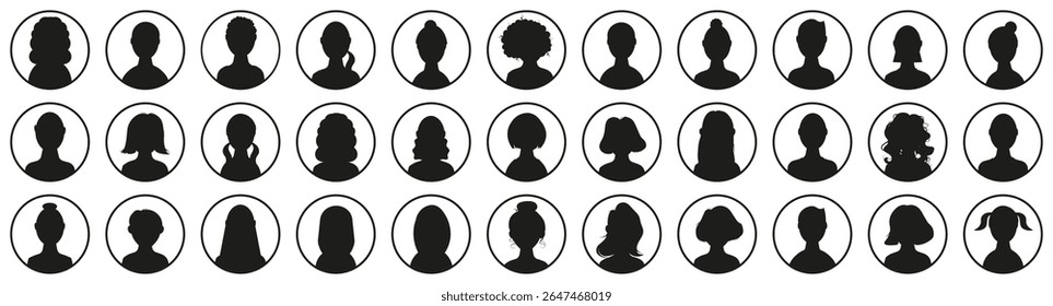 Profile user avatar icon collection. Set of black people silhouette. Profile avatar symbols for social media