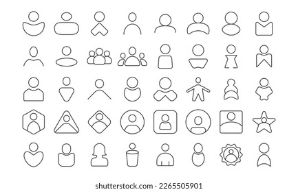 profile user icon set vector, outline profile user avatar set icon, with male and female user set