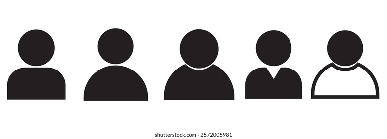 Profile user icons set. Person profile avatar with account symbol. Black Flat vectors isolated on transparent background. Icons for applications and communication. Social media concepts.