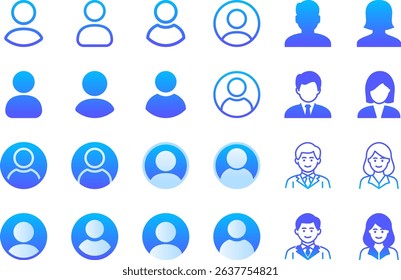 Profile user icons set. Person profile avatar with account symbol for sign up button vector collection.