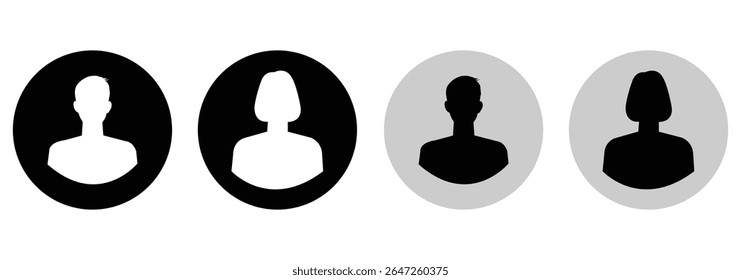 Profile user icons set. Person profile avatar with account symbol. Black Flat vectors Icons for applications and communication. Social media concepts.  Indicating leader, team, group, participants. 