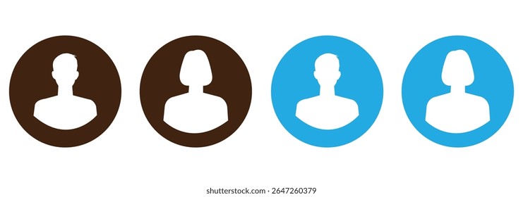 Profile user icons set. Person profile avatar with account symbol. Black Flat vectors Icons for applications and communication. Social media concepts.  Indicating leader, team, group, participants. 