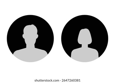 Profile user icons set. Person profile avatar with account symbol. Black Flat vectors Icons for applications and communication. Social media concepts.  Indicating leader, team, group, participants. 