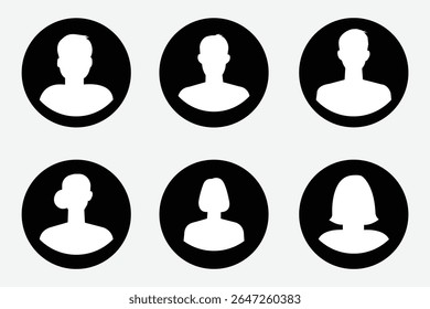 Profile user icons set. Person profile avatar with account symbol. Black Flat vectors Icons for applications and communication. Social media concepts.  Indicating leader, team, group, participants. 